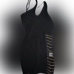 NWT Shein M Black dress with leg slit and gold chain